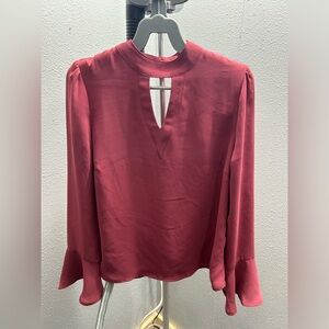TCEC Mauve colored polyester blouse, size s, long bell sleeve.